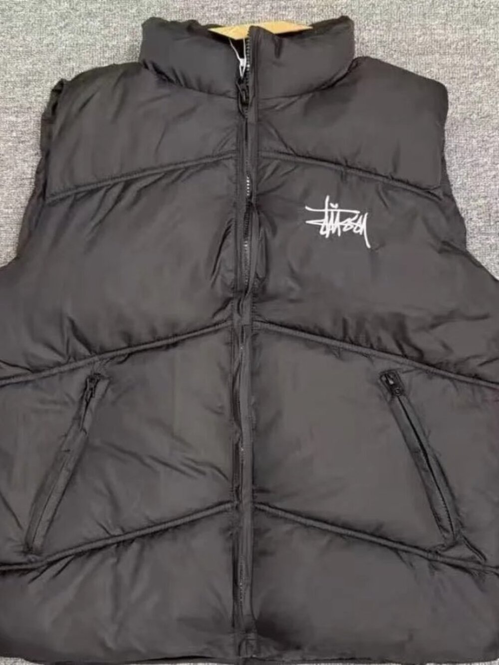 Stussy Black Puffer Vest Embroidered Logo Streetwear
